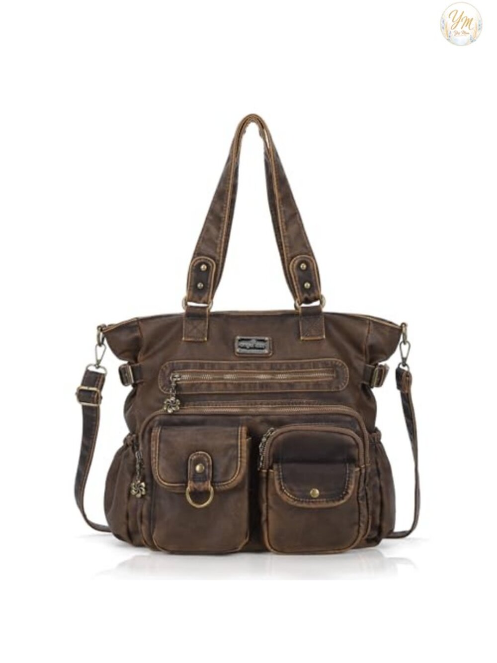 Women's Faux Leather Satchel Handbag Tote Shoulder Bag with Pockets Vegan